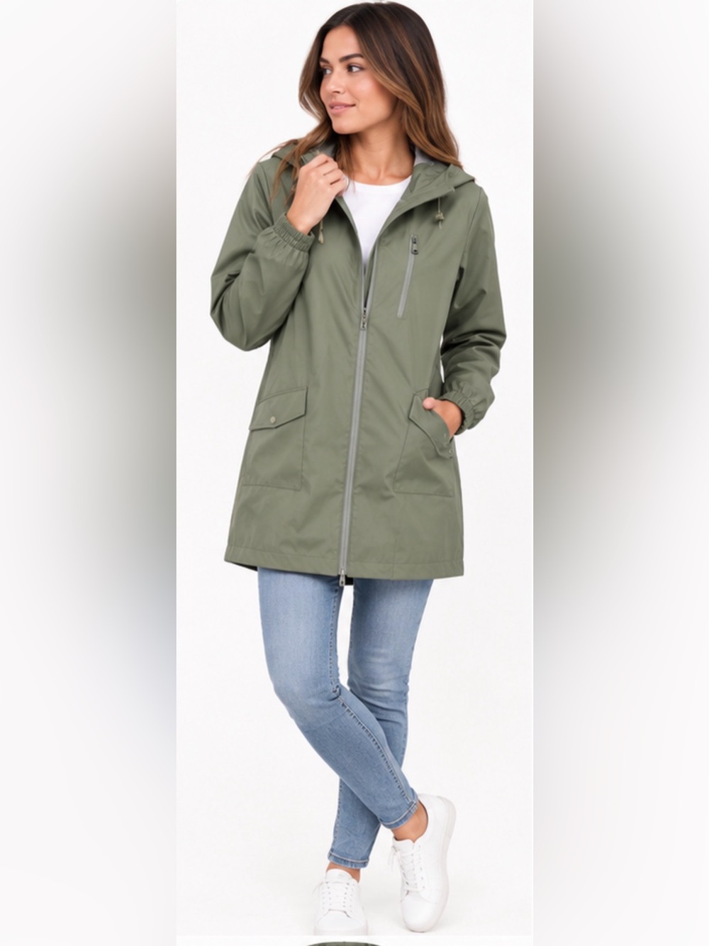 NWT ONLY Women’s Olive Green Hooded Raincoat Jacket size XS